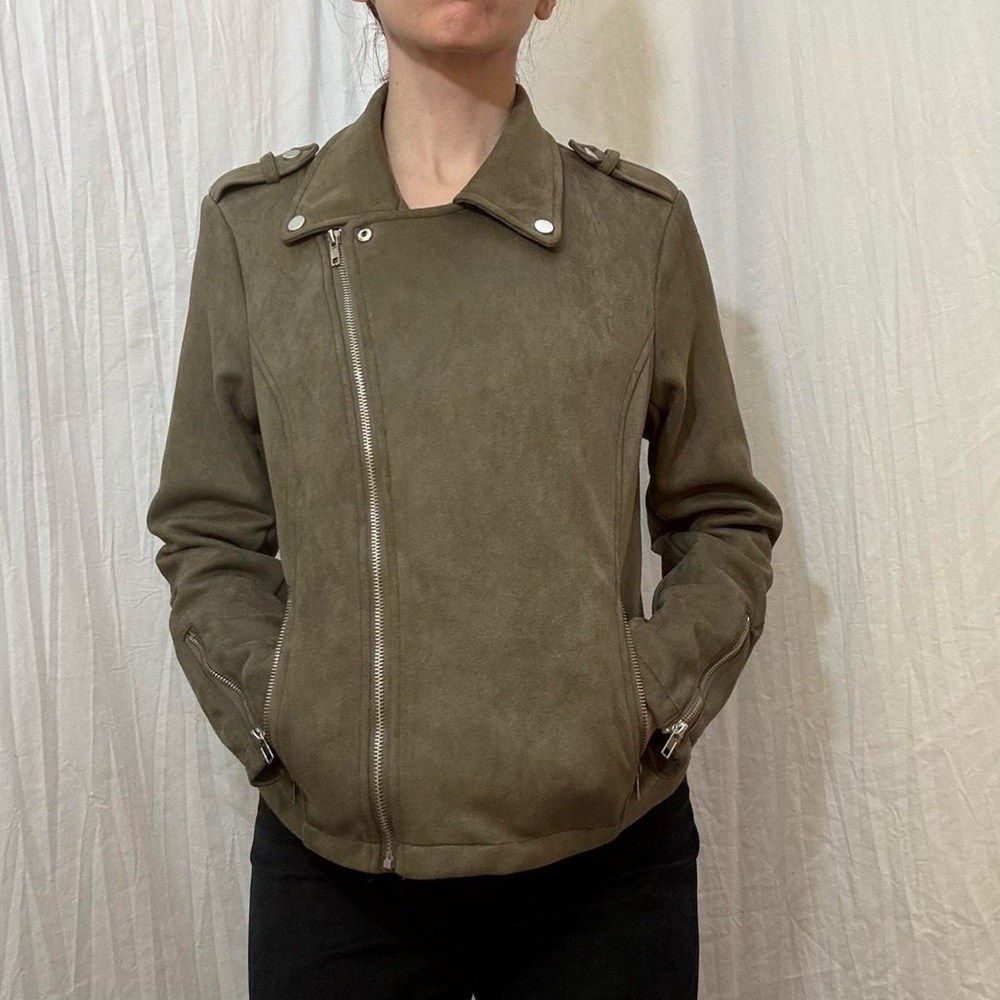 Sage Olive Green Bomber Jacket Military-esque faux suede